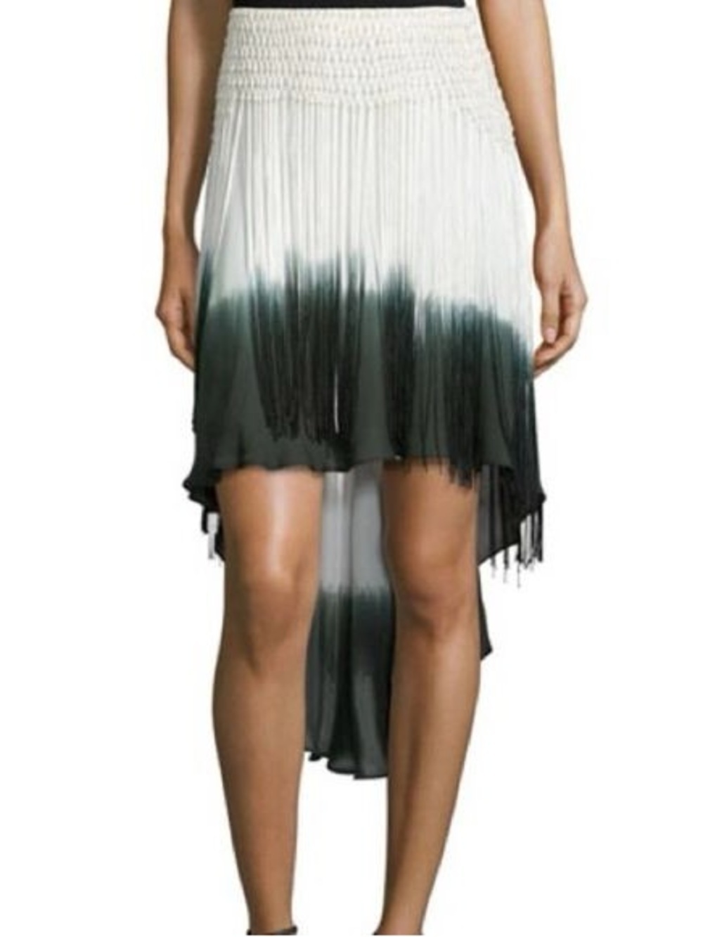 Haute Hippie NWT $395 Silk Dip Dye Ombre Fringe High Low Skirt Size 4